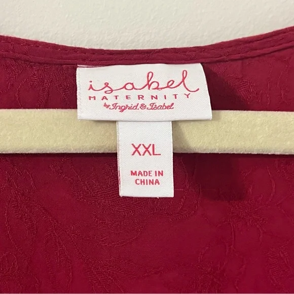 14.Ingrid & Isabel Maternity Long Sleeve Smocked Jacquard Ruby Red Holiday Dress - Picture 4 of 8